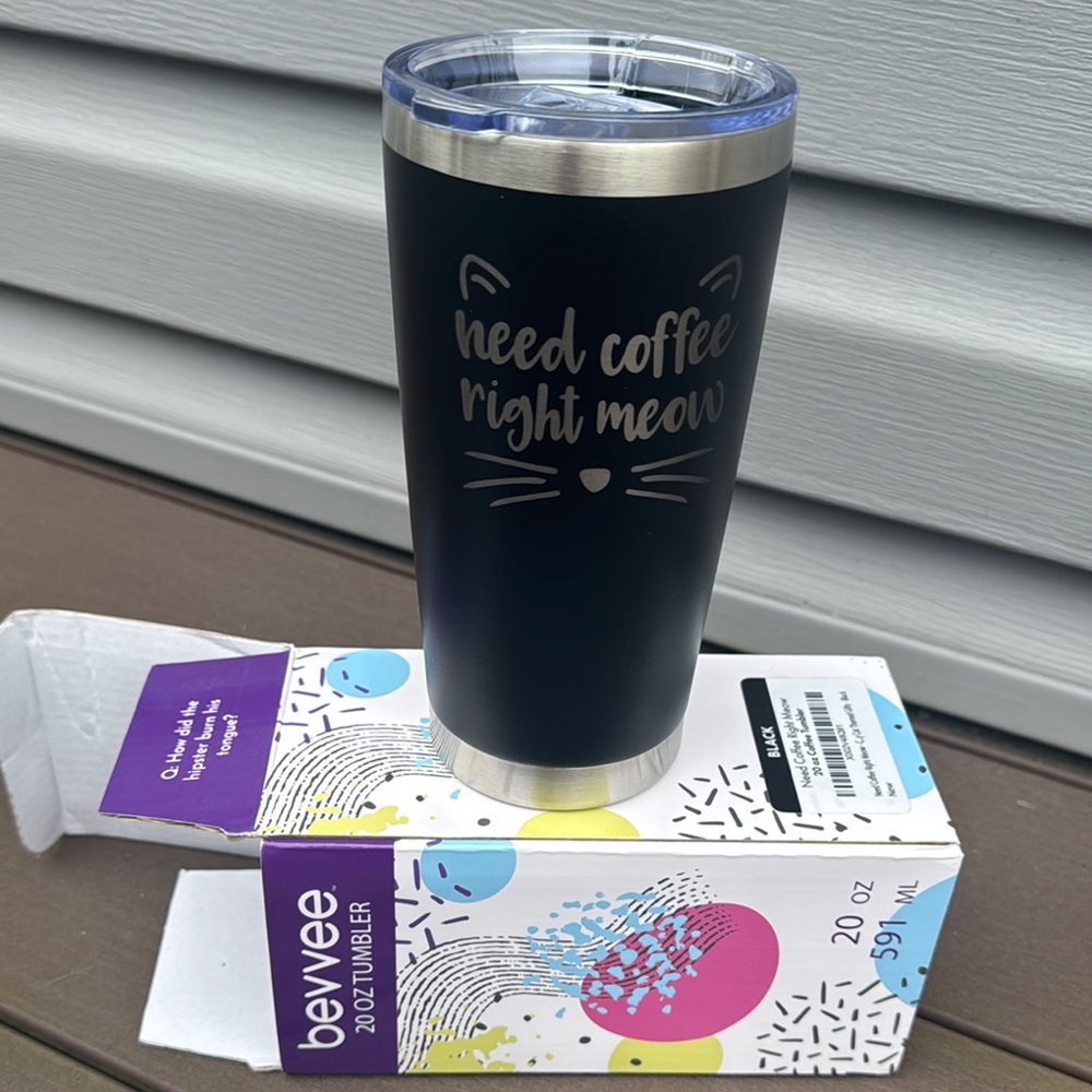 Bevvee Black Tumbler with Cat Design
